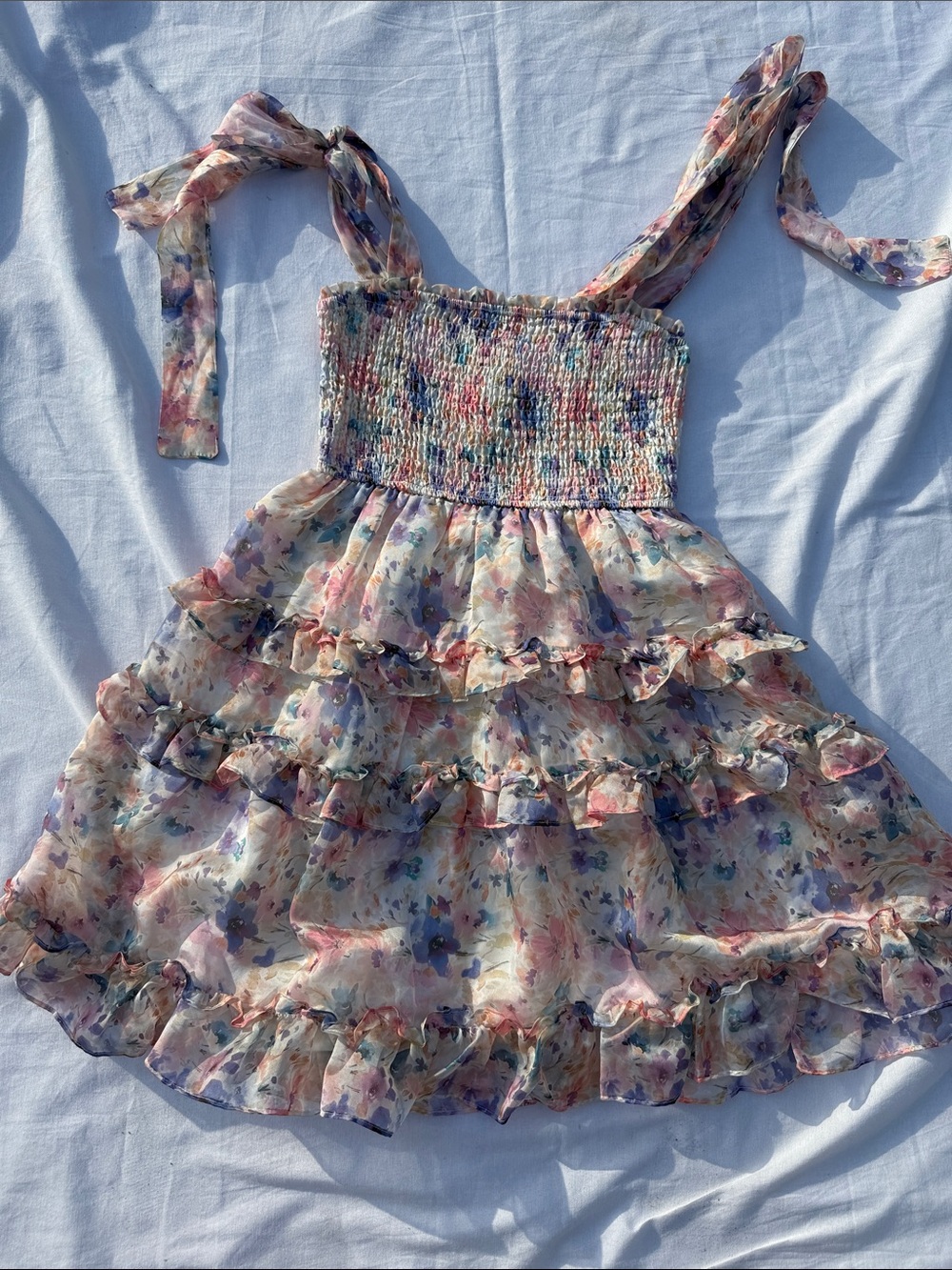 Storia Floral Ruffle Sundress with Tie Straps - Pink Multi